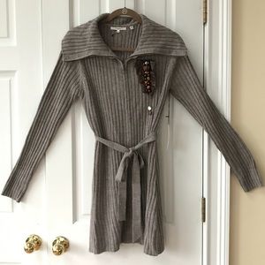 NWT Vertigo Zip Embellished Cardigan w/Belt